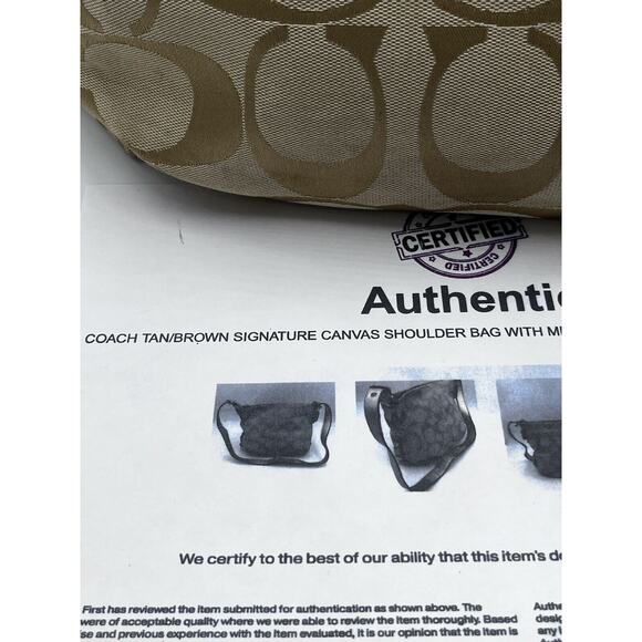 Coach F15067 Authenticated Signature Logo Khaki Beige Gold Tote Shoulder Bag - Picture 15 of 15